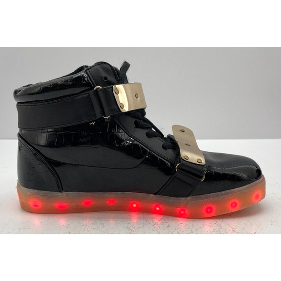 High Top LED Light Up Shoes Black Gold Sneakers Glow Sole Unisex Size 39 - Picture 7 of 15